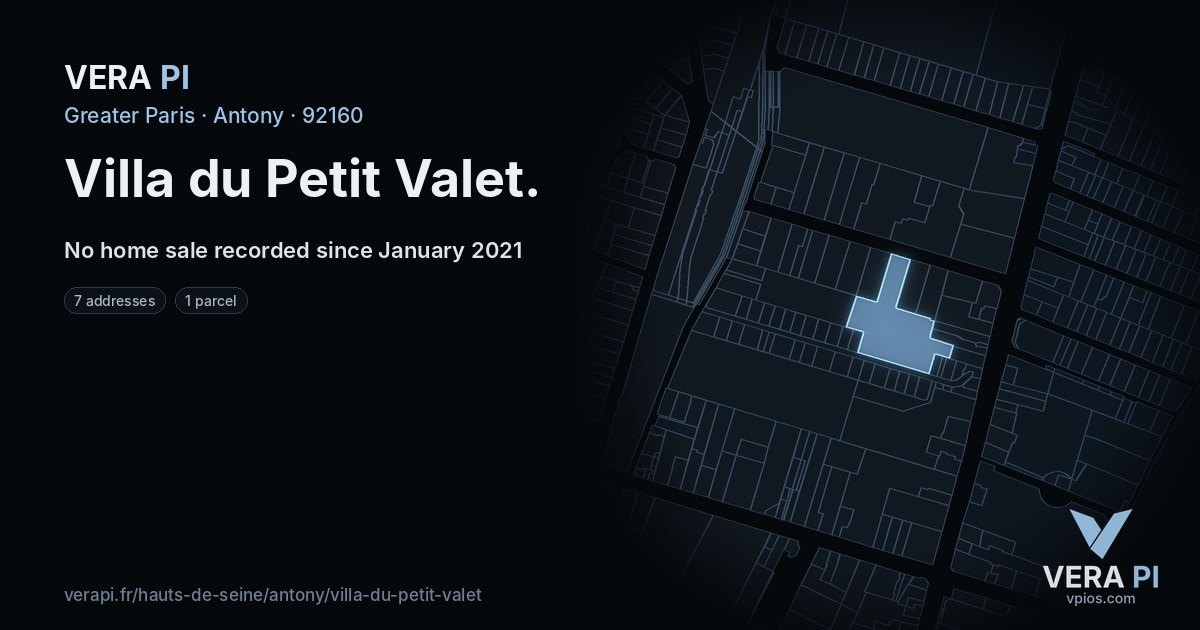 Villa du Petit Valet, Antony at night – every parcel coloured by the prices around it, the street's own parcels lit