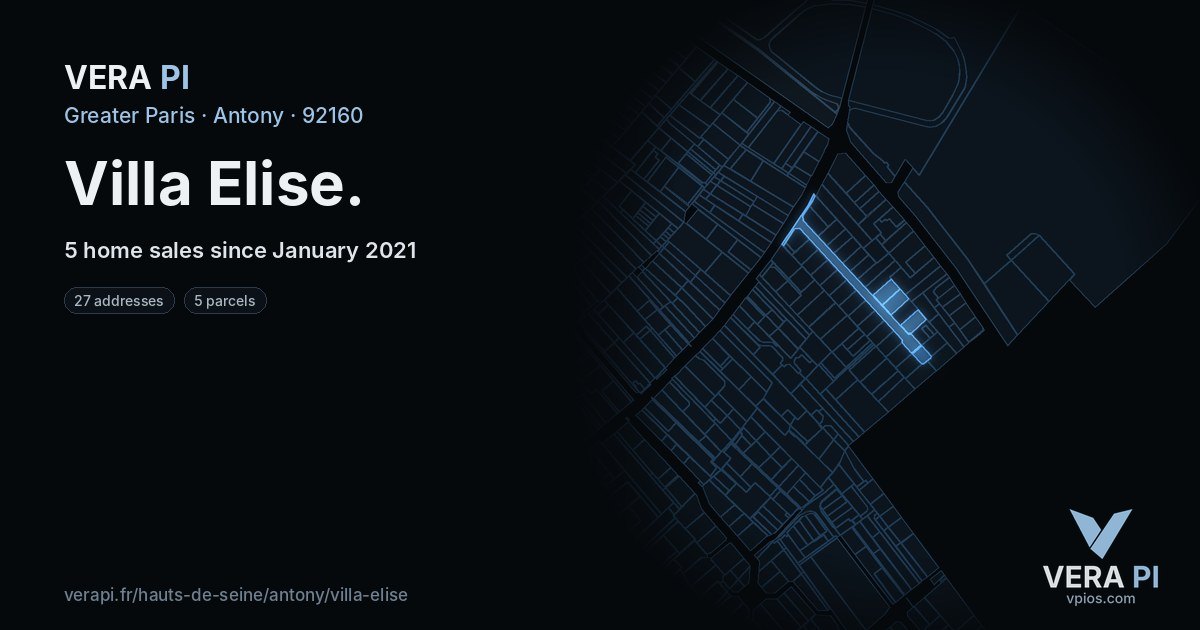 Villa Elise, Antony at night – every parcel coloured by the prices around it, the street's own parcels lit