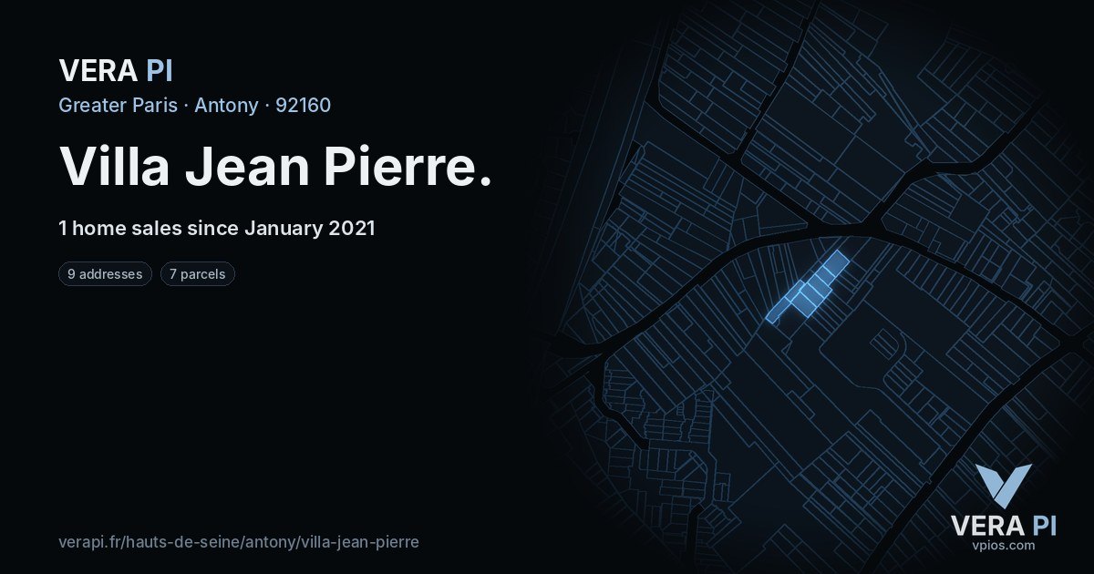 Villa Jean Pierre, Antony at night – every parcel coloured by the prices around it, the street's own parcels lit