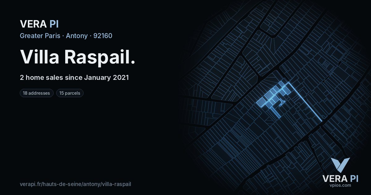 Villa Raspail, Antony at night – every parcel coloured by the prices around it, the street's own parcels lit