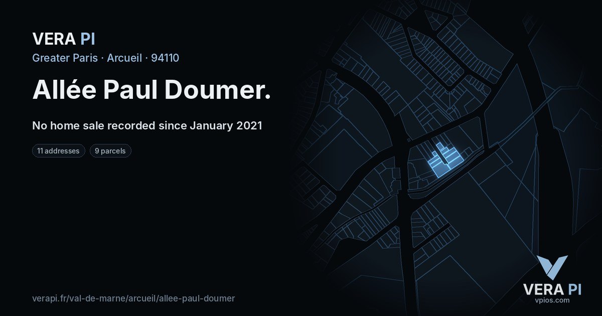 Allée Paul Doumer, Arcueil at night – every parcel coloured by the prices around it, the street's own parcels lit