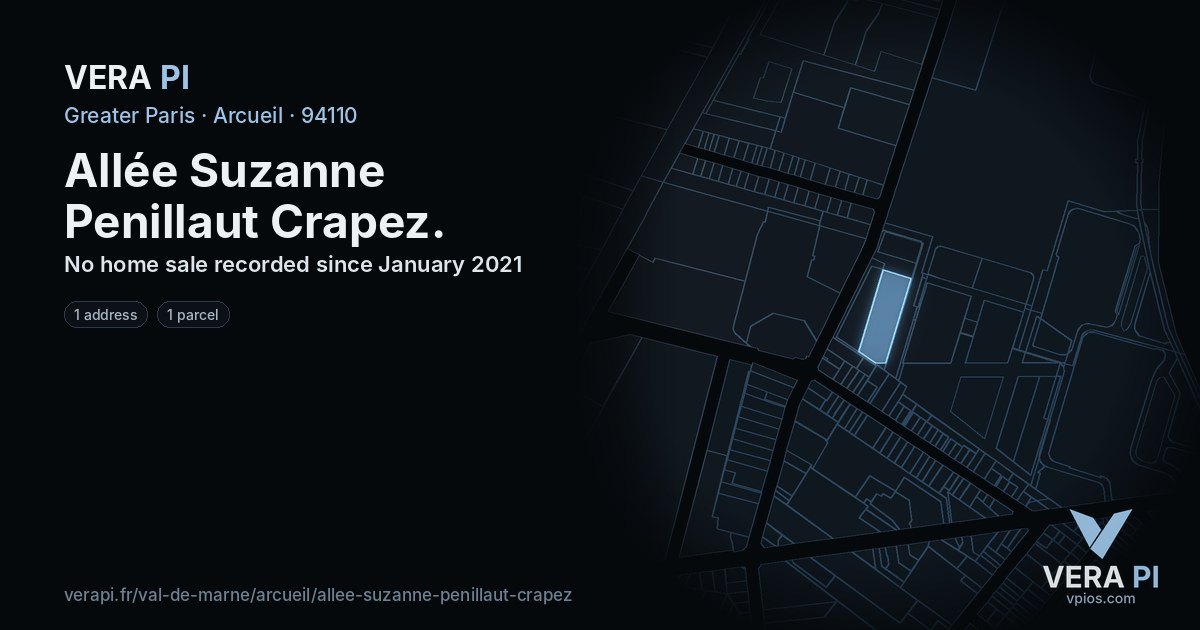 Allée Suzanne Penillaut Crapez, Arcueil at night – every parcel coloured by the prices around it, the street's own parcels lit