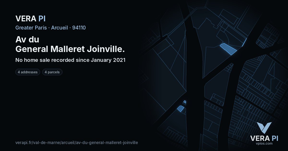 Av du General Malleret Joinville, Arcueil at night – every parcel coloured by the prices around it, the street's own parcels lit