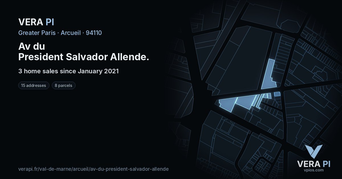 Av du President Salvador Allende, Arcueil at night – every parcel coloured by the prices around it, the street's own parcels lit