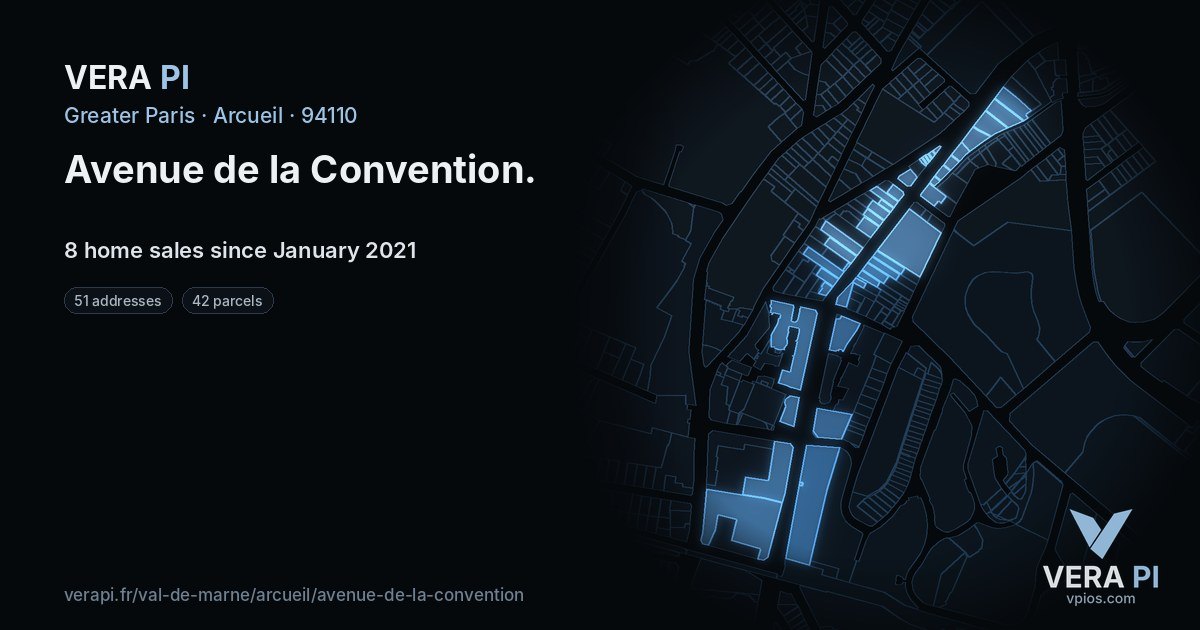 Avenue de la Convention, Arcueil at night – every parcel coloured by the prices around it, the street's own parcels lit