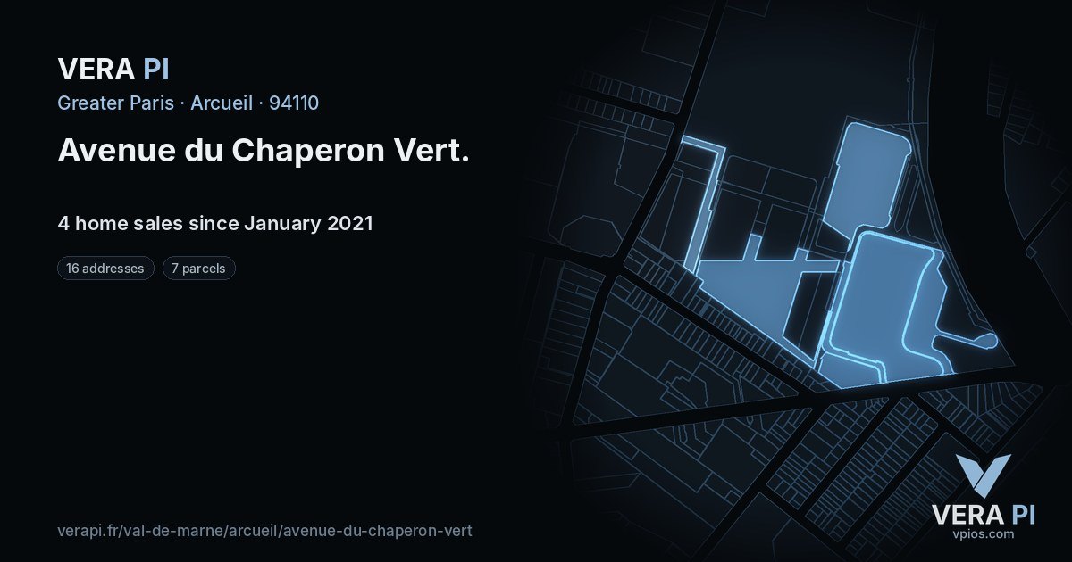 Avenue du Chaperon Vert, Arcueil at night – every parcel coloured by the prices around it, the street's own parcels lit