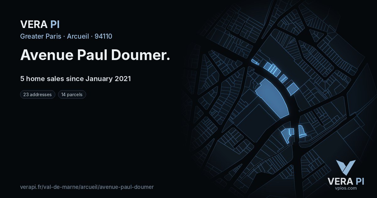 Avenue Paul Doumer, Arcueil at night – every parcel coloured by the prices around it, the street's own parcels lit