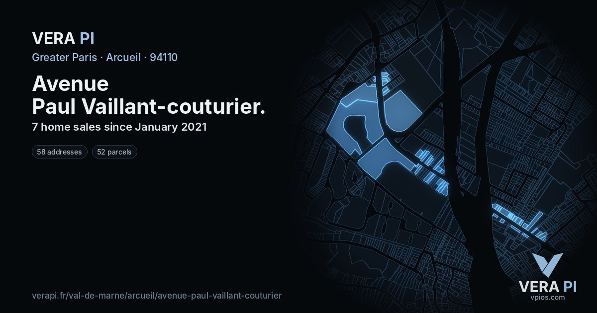 Avenue Paul Vaillant-couturier, Arcueil at night – every parcel coloured by the prices around it, the street's own parcels lit