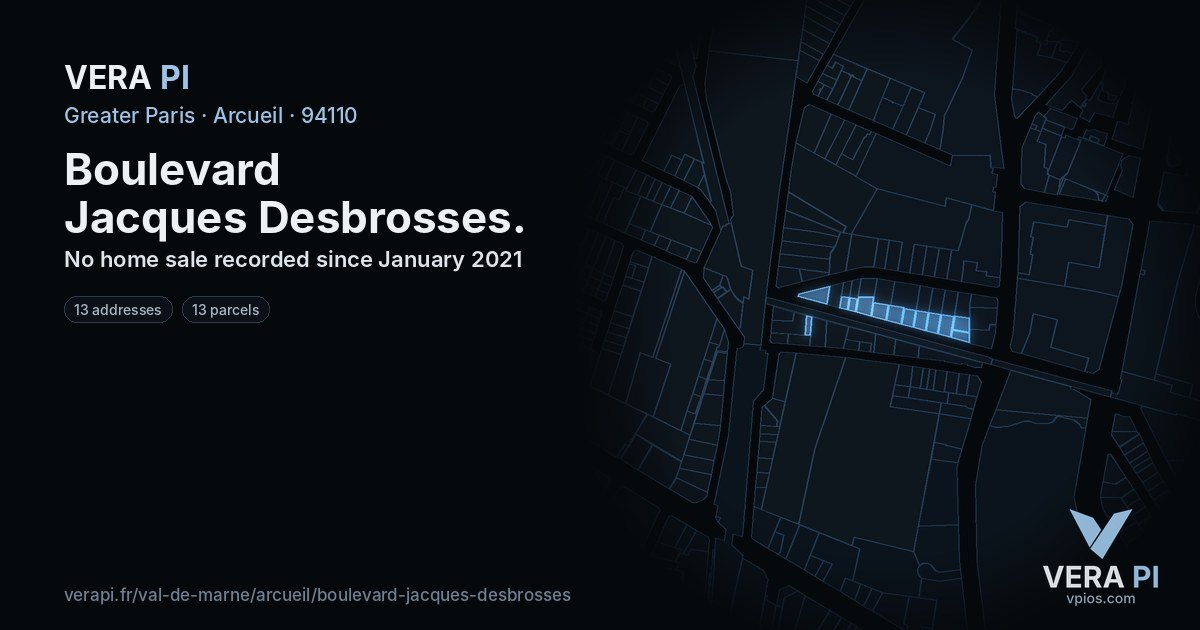Boulevard Jacques Desbrosses, Arcueil at night – every parcel coloured by the prices around it, the street's own parcels lit