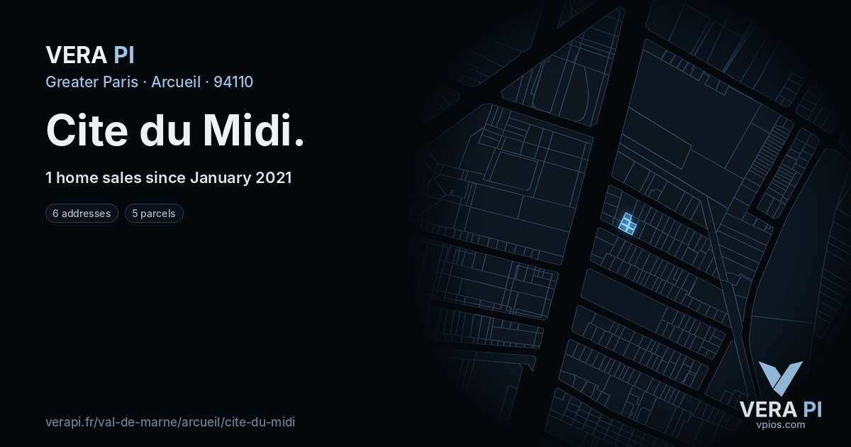 Cite du Midi, Arcueil at night – every parcel coloured by the prices around it, the street's own parcels lit