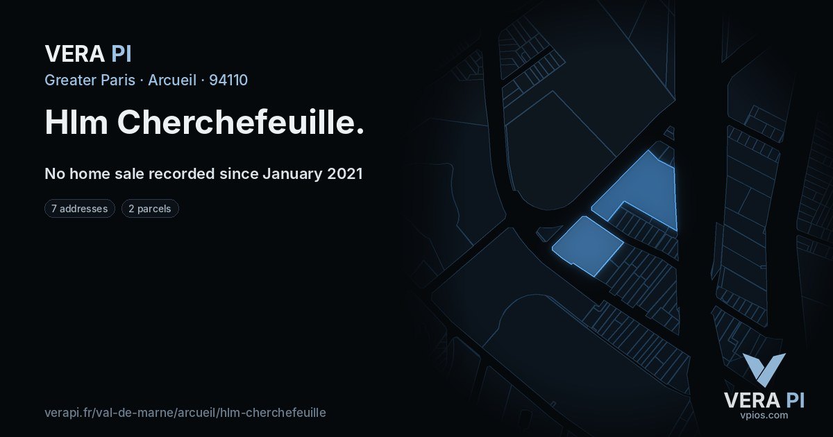 Hlm Cherchefeuille, Arcueil at night – every parcel coloured by the prices around it, the street's own parcels lit