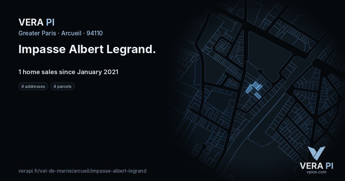 Impasse Albert Legrand, Arcueil at night – every parcel coloured by the prices around it, the street's own parcels lit