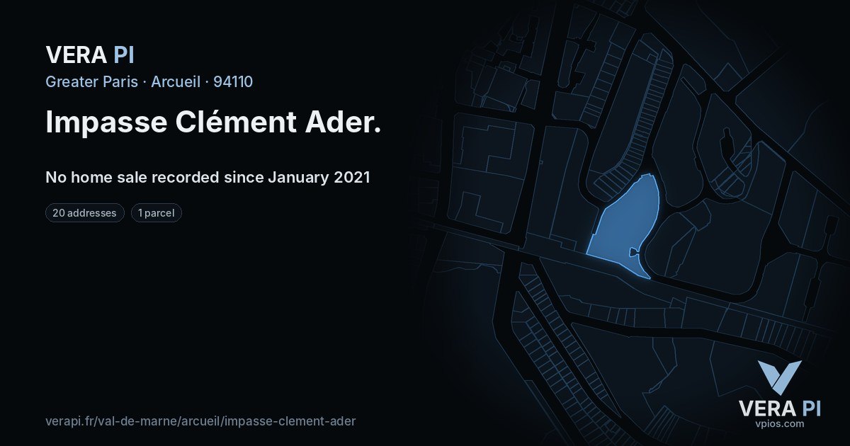 Impasse Clément Ader, Arcueil at night – every parcel coloured by the prices around it, the street's own parcels lit