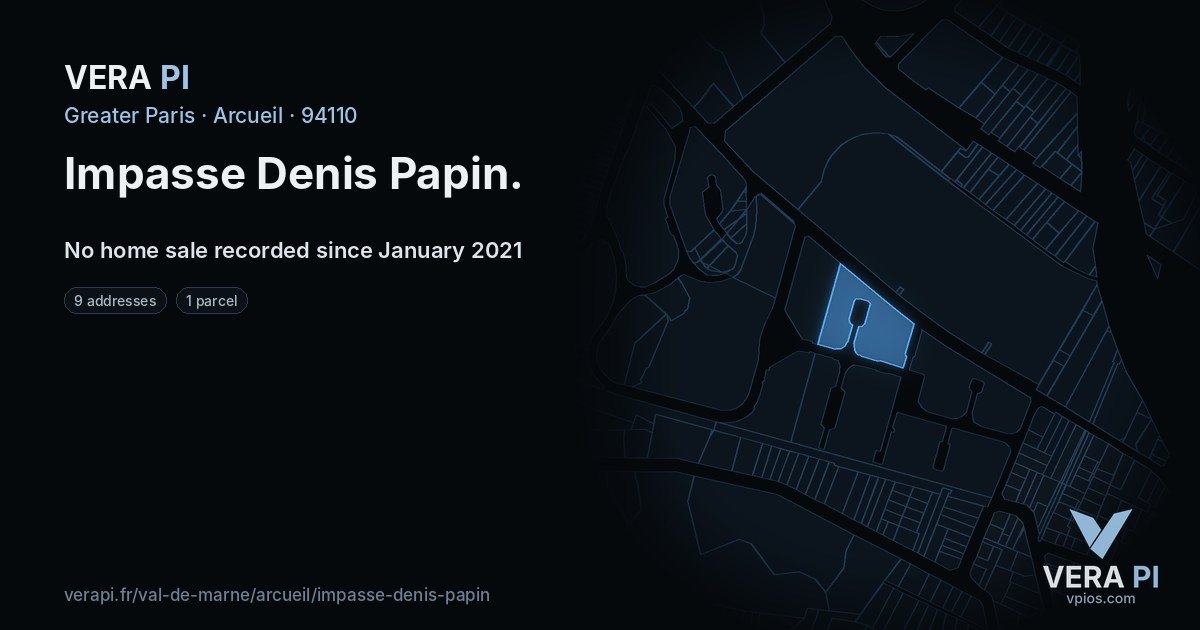 Impasse Denis Papin, Arcueil at night – every parcel coloured by the prices around it, the street's own parcels lit