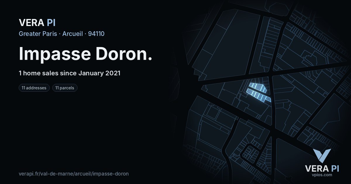Impasse Doron, Arcueil at night – every parcel coloured by the prices around it, the street's own parcels lit
