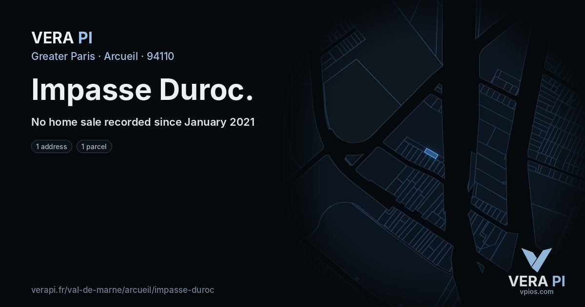 Impasse Duroc, Arcueil at night – every parcel coloured by the prices around it, the street's own parcels lit