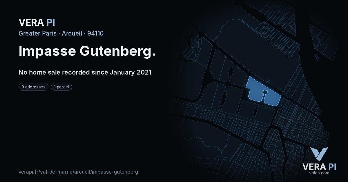 Impasse Gutenberg, Arcueil at night – every parcel coloured by the prices around it, the street's own parcels lit
