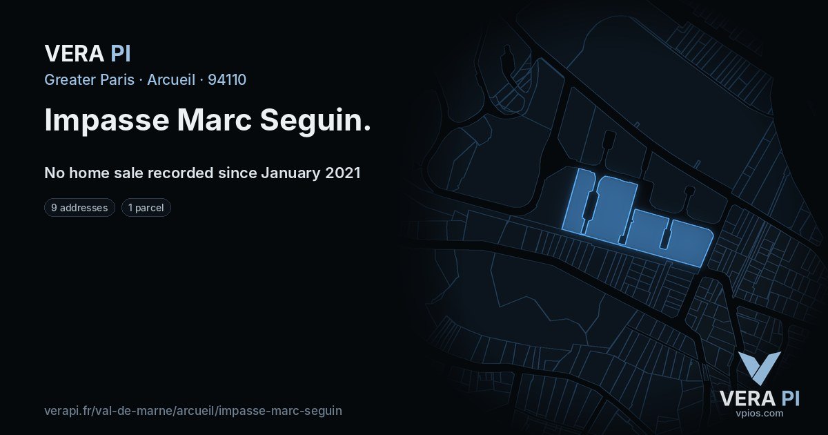 Impasse Marc Seguin, Arcueil at night – every parcel coloured by the prices around it, the street's own parcels lit