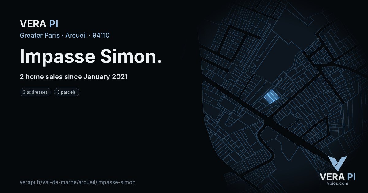 Impasse Simon, Arcueil at night – every parcel coloured by the prices around it, the street's own parcels lit