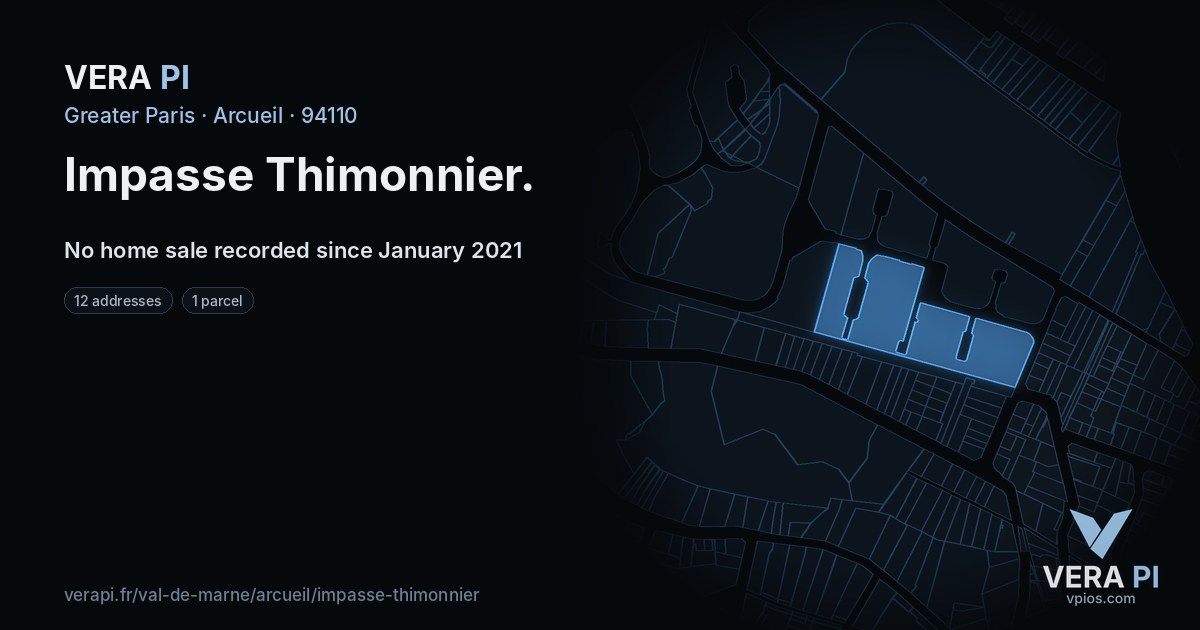 Impasse Thimonnier, Arcueil at night – every parcel coloured by the prices around it, the street's own parcels lit