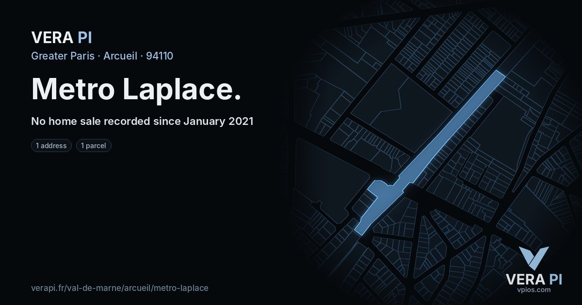 Metro Laplace, Arcueil at night – every parcel coloured by the prices around it, the street's own parcels lit
