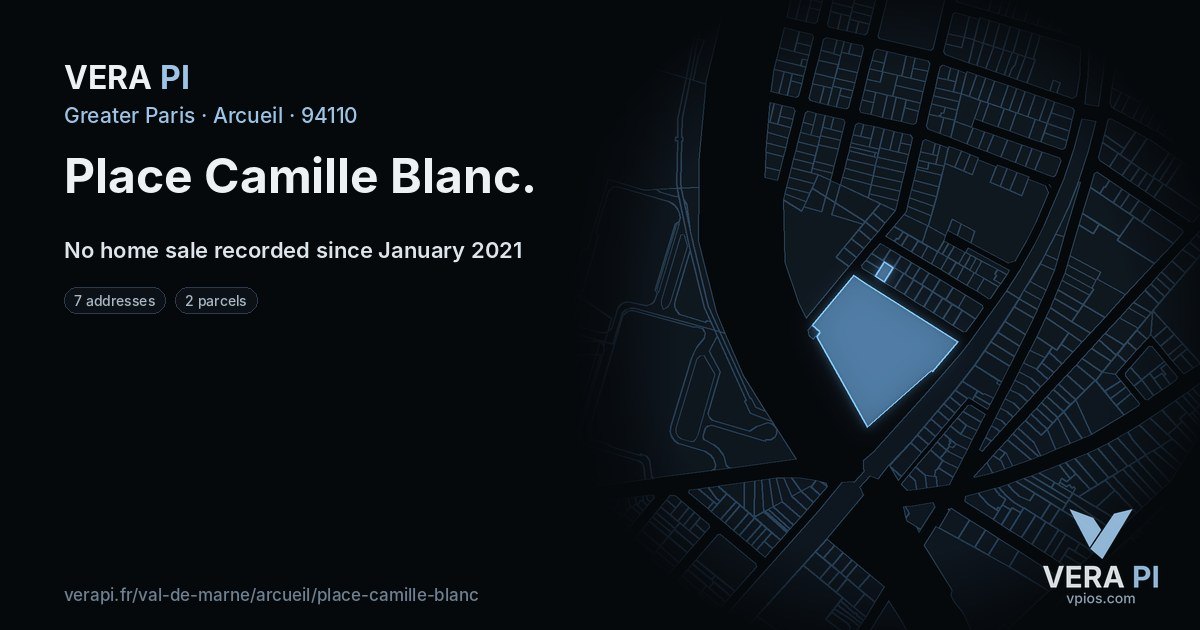 Place Camille Blanc, Arcueil at night – every parcel coloured by the prices around it, the street's own parcels lit