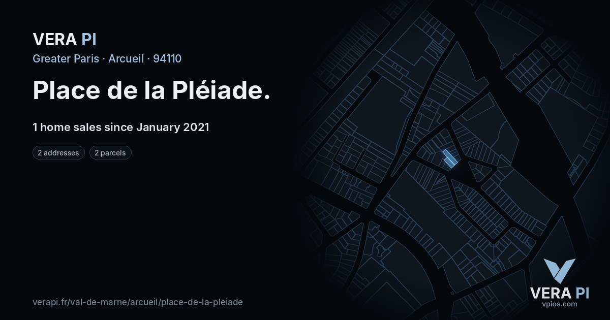 Place de la Pléiade, Arcueil at night – every parcel coloured by the prices around it, the street's own parcels lit
