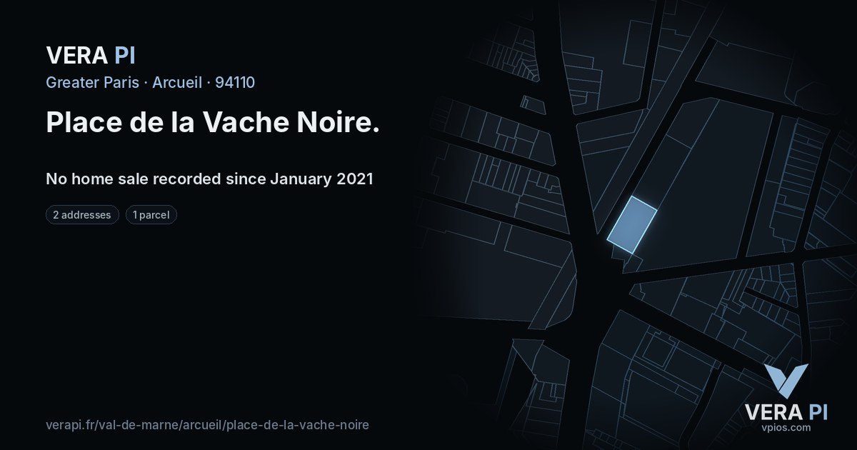 Place de la Vache Noire, Arcueil at night – every parcel coloured by the prices around it, the street's own parcels lit