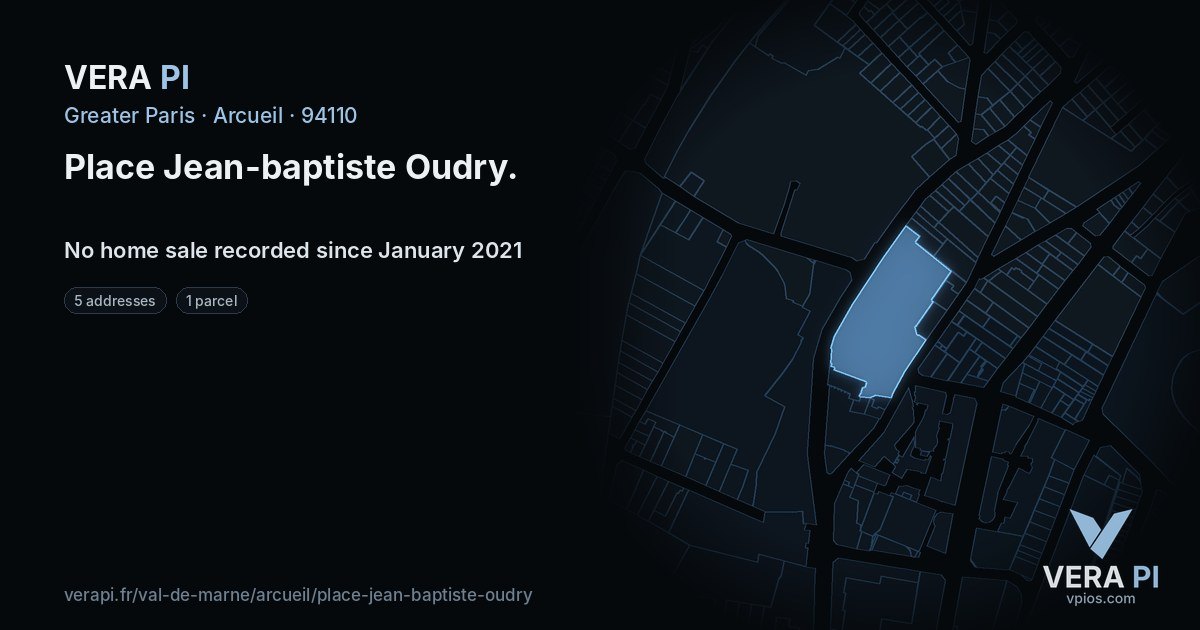 Place Jean-baptiste Oudry, Arcueil at night – every parcel coloured by the prices around it, the street's own parcels lit