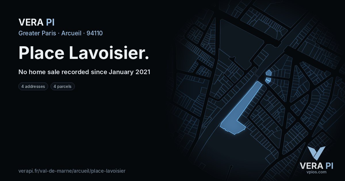 Place Lavoisier, Arcueil at night – every parcel coloured by the prices around it, the street's own parcels lit