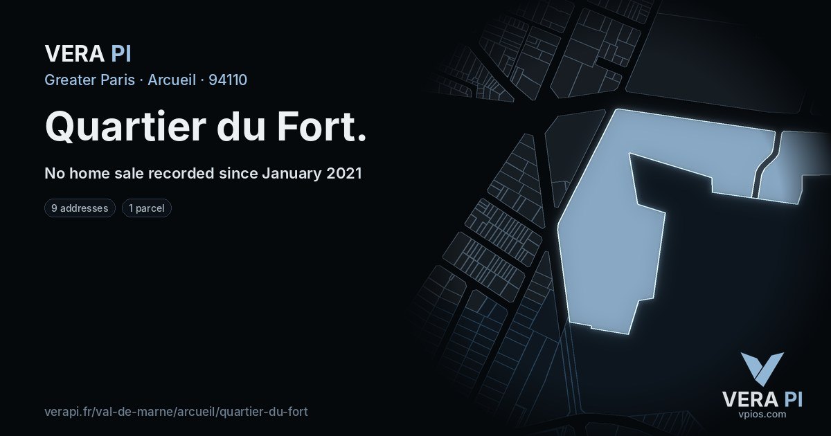 Quartier du Fort, Arcueil at night – every parcel coloured by the prices around it, the street's own parcels lit