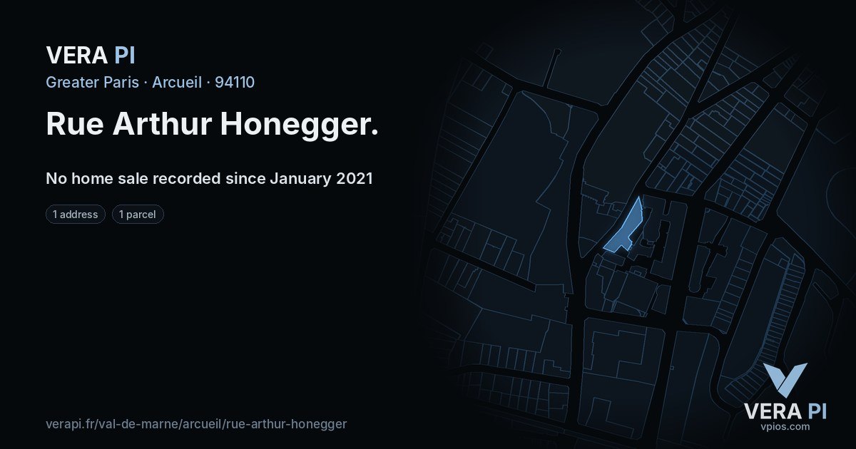 Rue Arthur Honegger, Arcueil at night – every parcel coloured by the prices around it, the street's own parcels lit