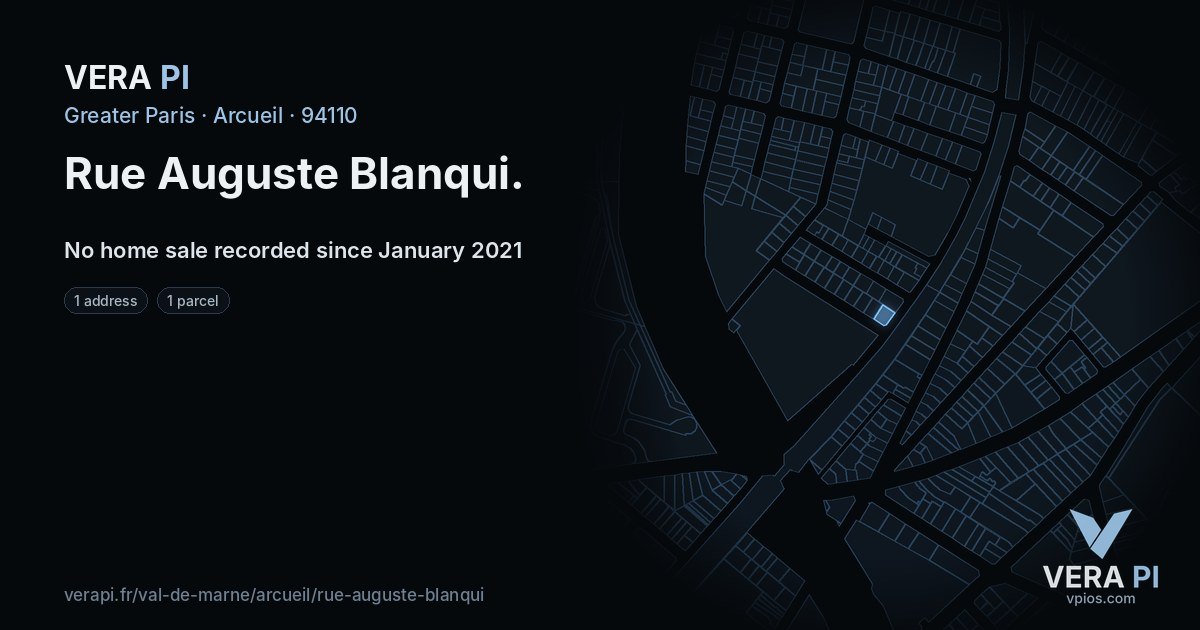Rue Auguste Blanqui, Arcueil at night – every parcel coloured by the prices around it, the street's own parcels lit