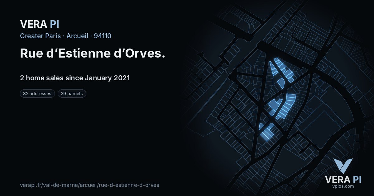Rue d’Estienne d’Orves, Arcueil at night – every parcel coloured by the prices around it, the street's own parcels lit