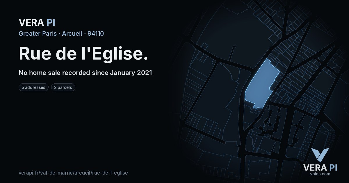 Rue de l'Eglise, Arcueil at night – every parcel coloured by the prices around it, the street's own parcels lit