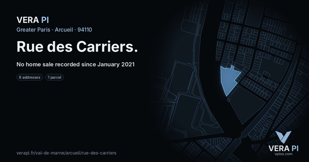 Rue des Carriers, Arcueil at night – every parcel coloured by the prices around it, the street's own parcels lit