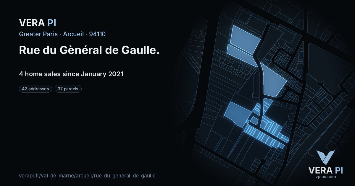 Rue du Gènéral de Gaulle, Arcueil at night – every parcel coloured by the prices around it, the street's own parcels lit