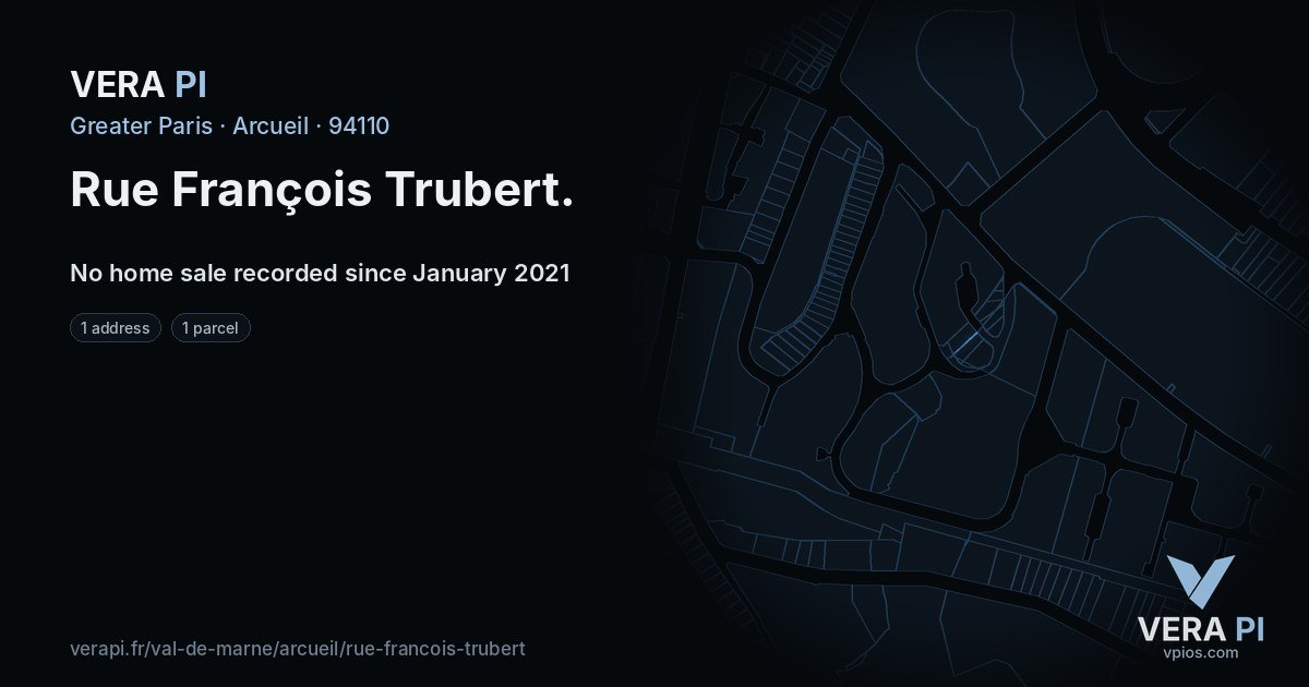 Rue François Trubert, Arcueil at night – every parcel coloured by the prices around it, the street's own parcels lit