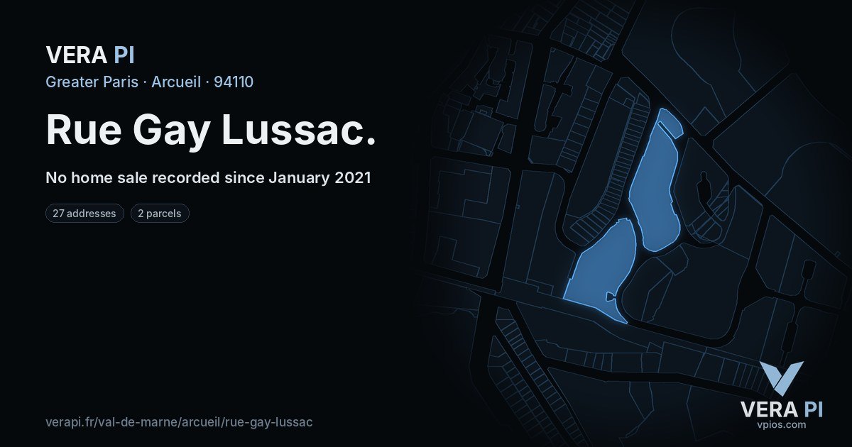Rue Gay Lussac, Arcueil at night – every parcel coloured by the prices around it, the street's own parcels lit