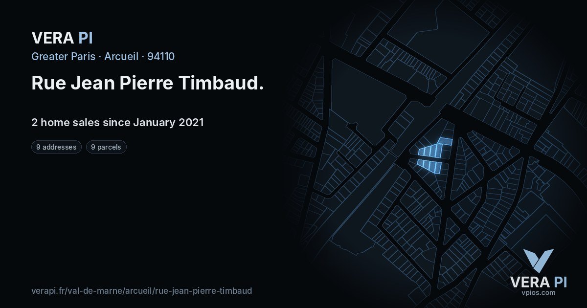 Rue Jean Pierre Timbaud, Arcueil at night – every parcel coloured by the prices around it, the street's own parcels lit
