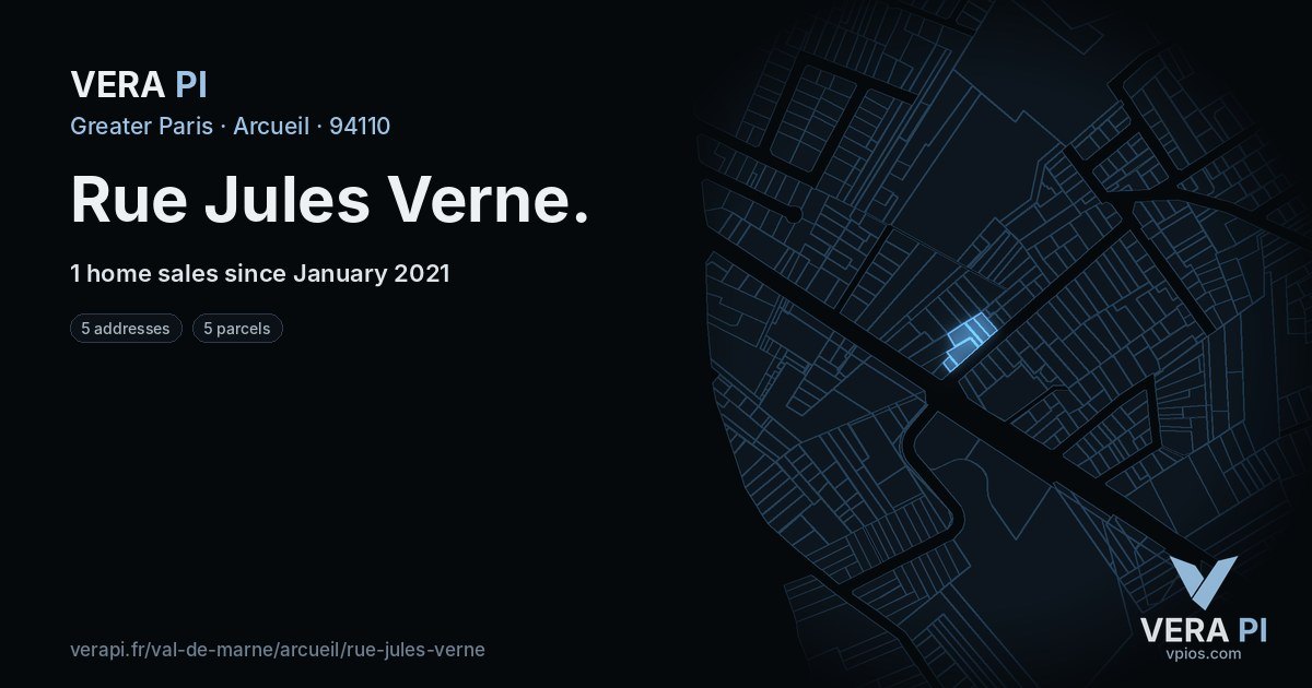 Rue Jules Verne, Arcueil at night – every parcel coloured by the prices around it, the street's own parcels lit
