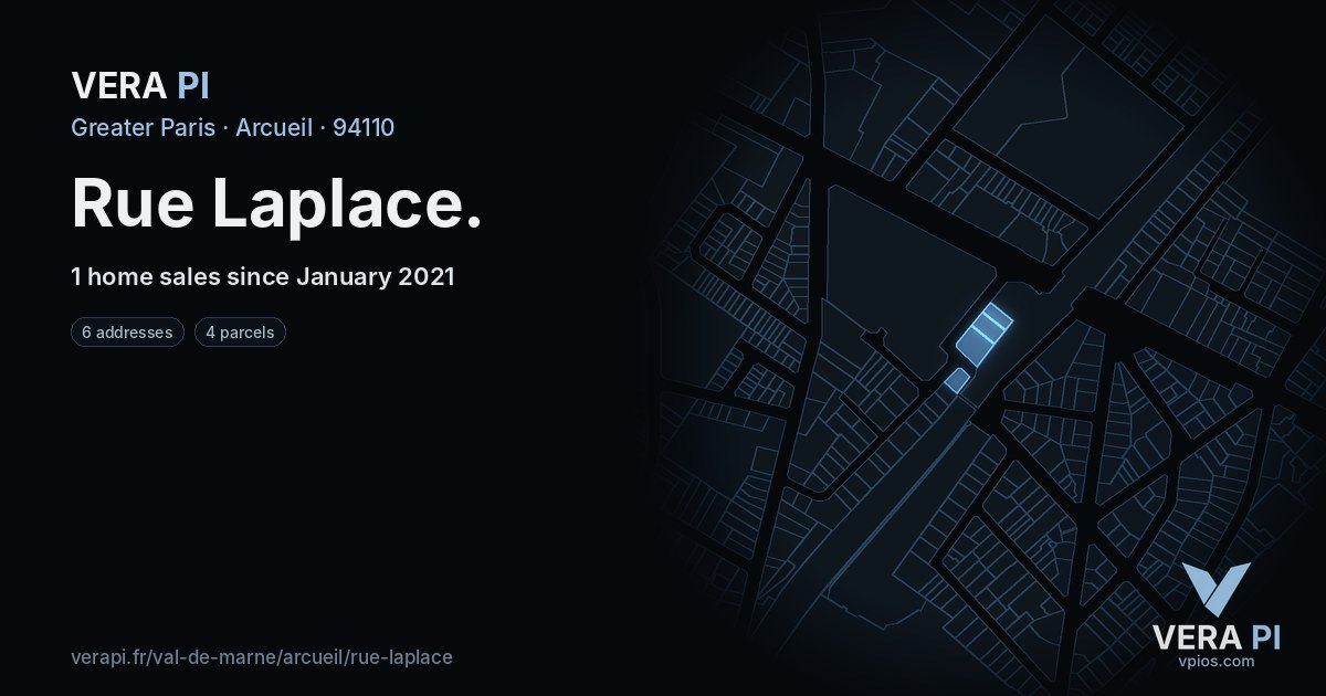 Rue Laplace, Arcueil at night – every parcel coloured by the prices around it, the street's own parcels lit