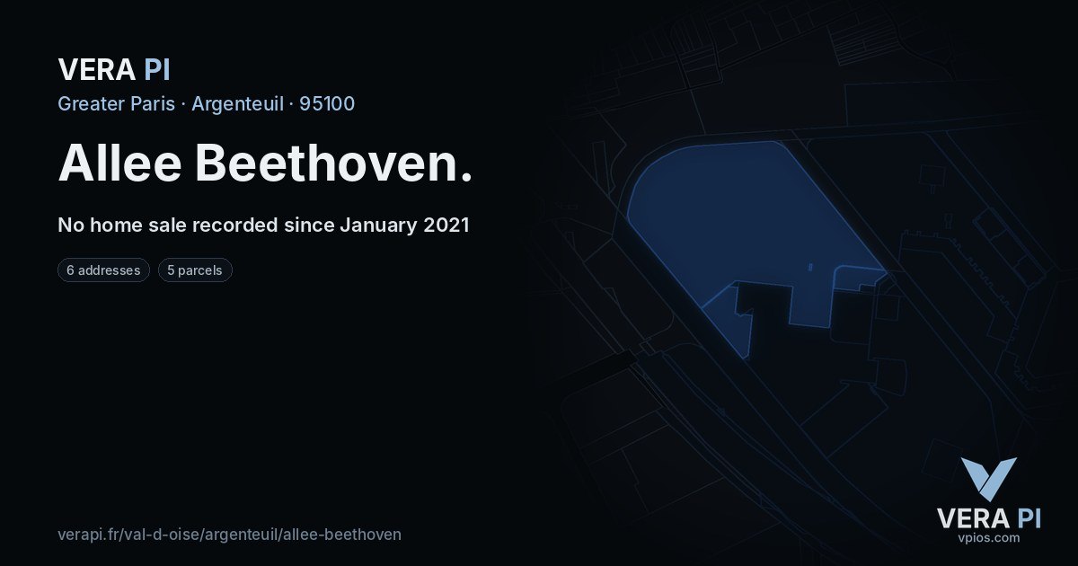 Allee Beethoven, Argenteuil at night – every parcel coloured by the prices around it, the street's own parcels lit
