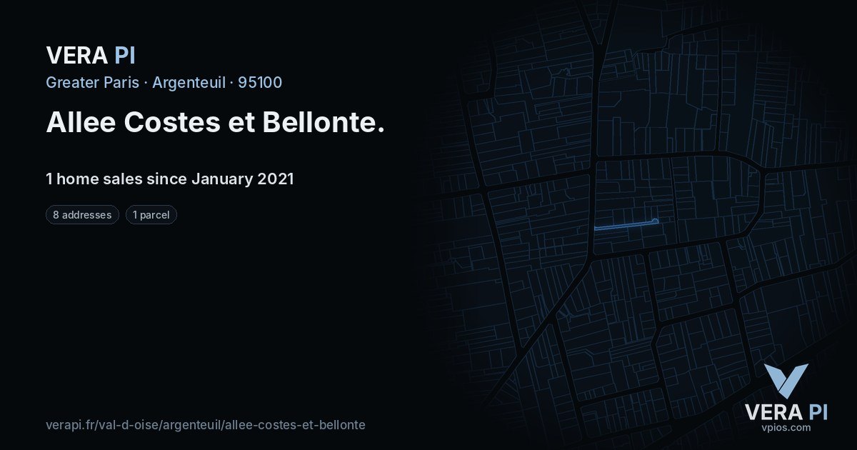 Allee Costes et Bellonte, Argenteuil at night – every parcel coloured by the prices around it, the street's own parcels lit