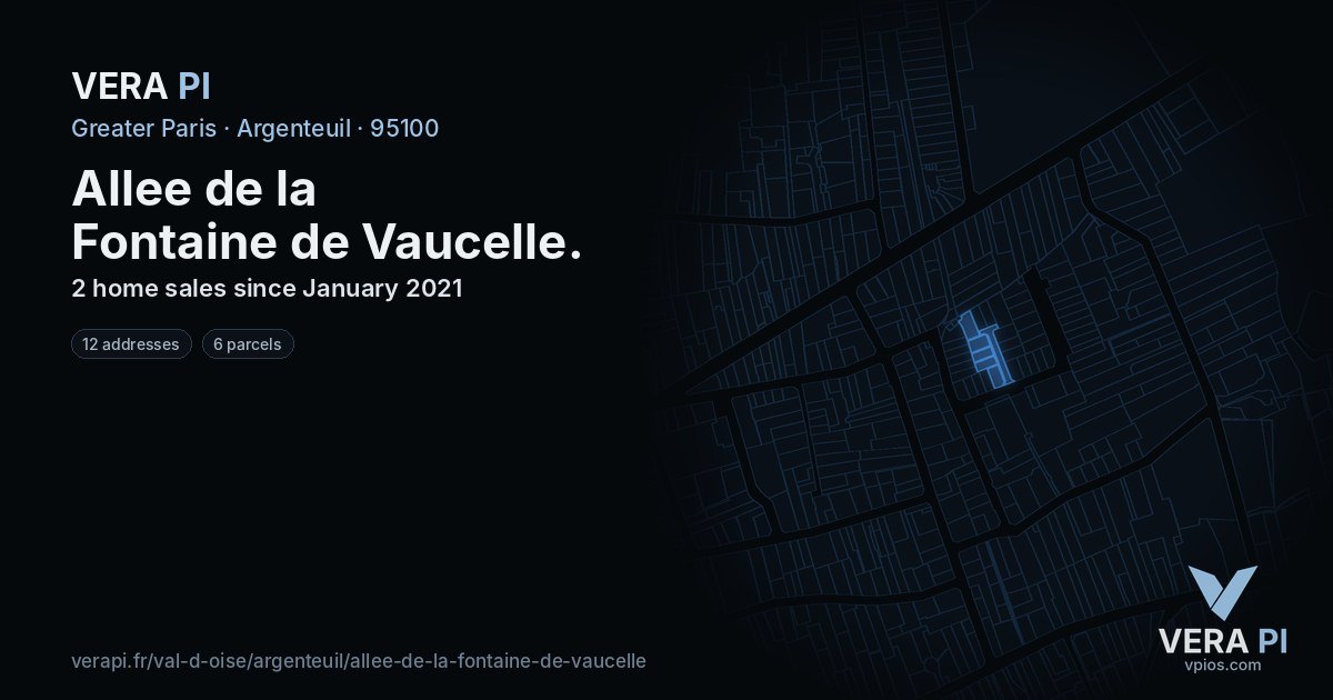 Allee de la Fontaine de Vaucelle, Argenteuil at night – every parcel coloured by the prices around it, the street's own parcels lit