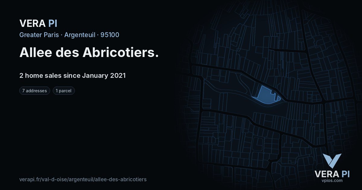 Allee des Abricotiers, Argenteuil at night – every parcel coloured by the prices around it, the street's own parcels lit