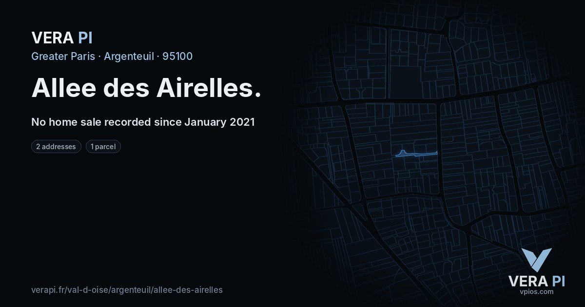 Allee des Airelles, Argenteuil at night – every parcel coloured by the prices around it, the street's own parcels lit