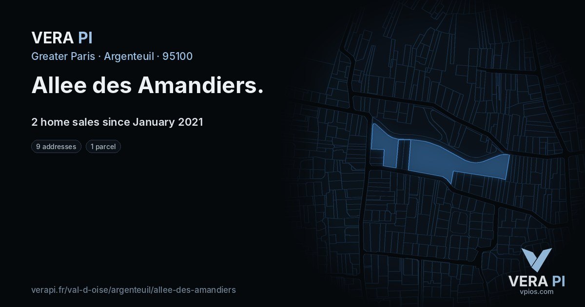 Allee des Amandiers, Argenteuil at night – every parcel coloured by the prices around it, the street's own parcels lit