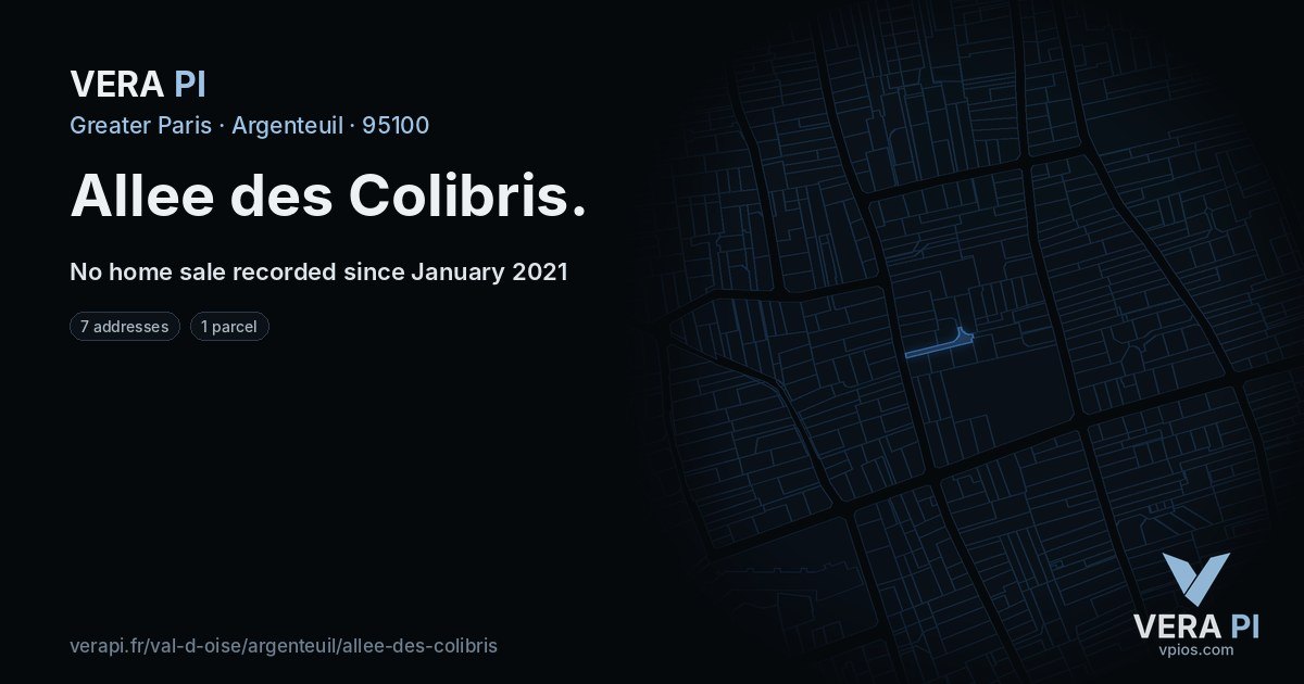 Allee des Colibris, Argenteuil at night – every parcel coloured by the prices around it, the street's own parcels lit