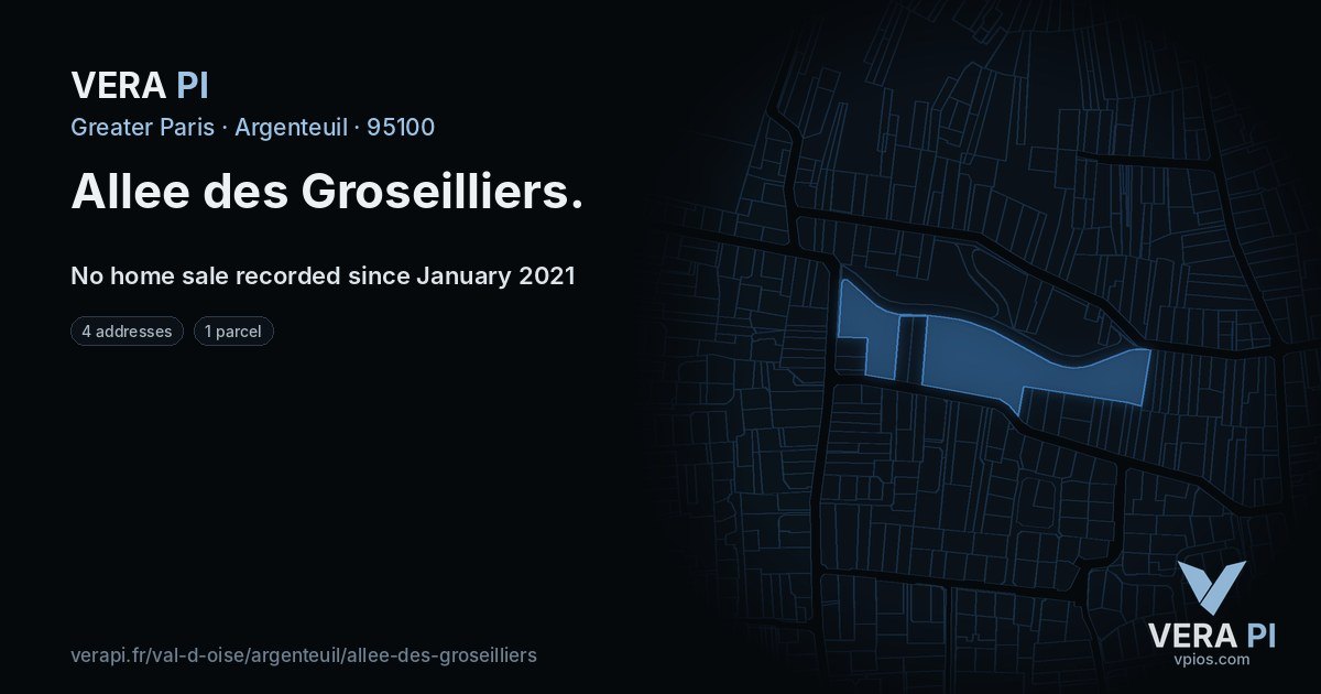 Allee des Groseilliers, Argenteuil at night – every parcel coloured by the prices around it, the street's own parcels lit